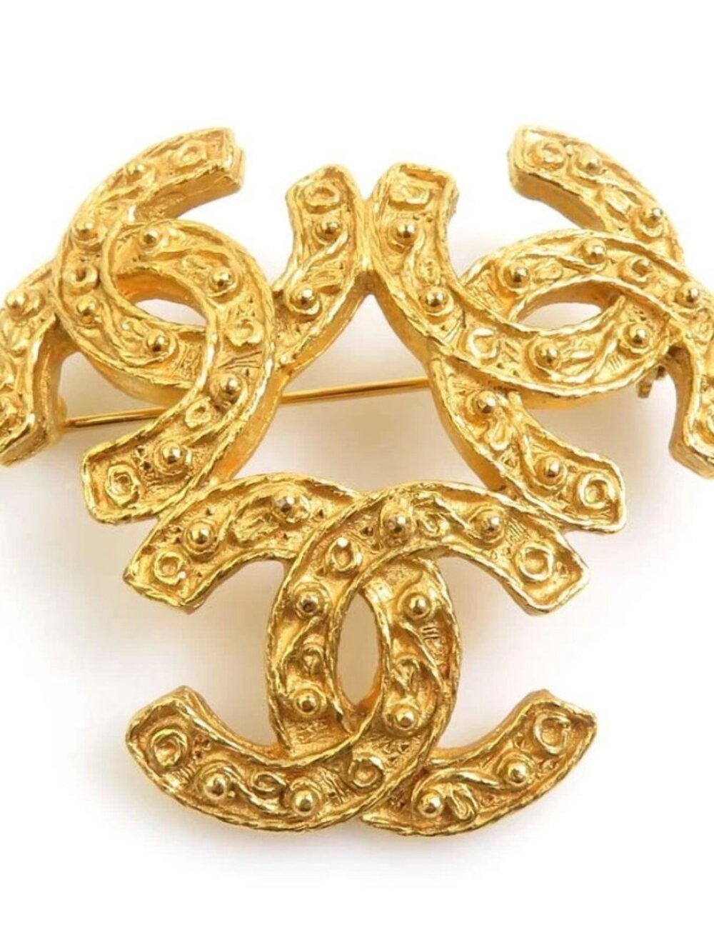 CHANEL Vintage Triple CC Logo Brooch Gold Metal